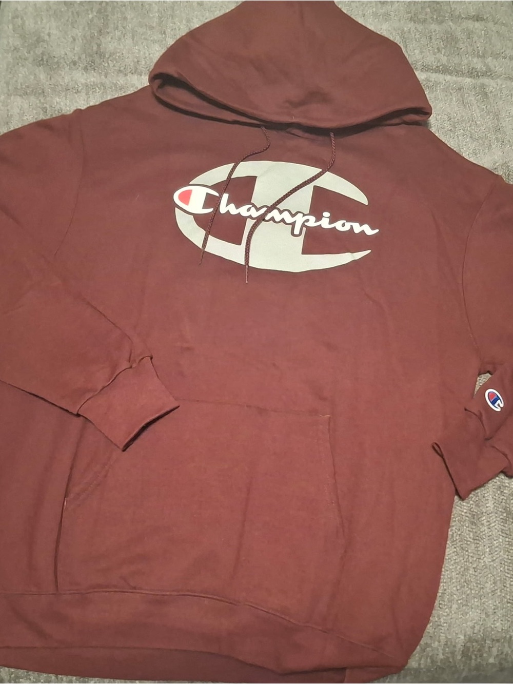 Champion Men's Burgundy Crewneck Hoodie with Logo